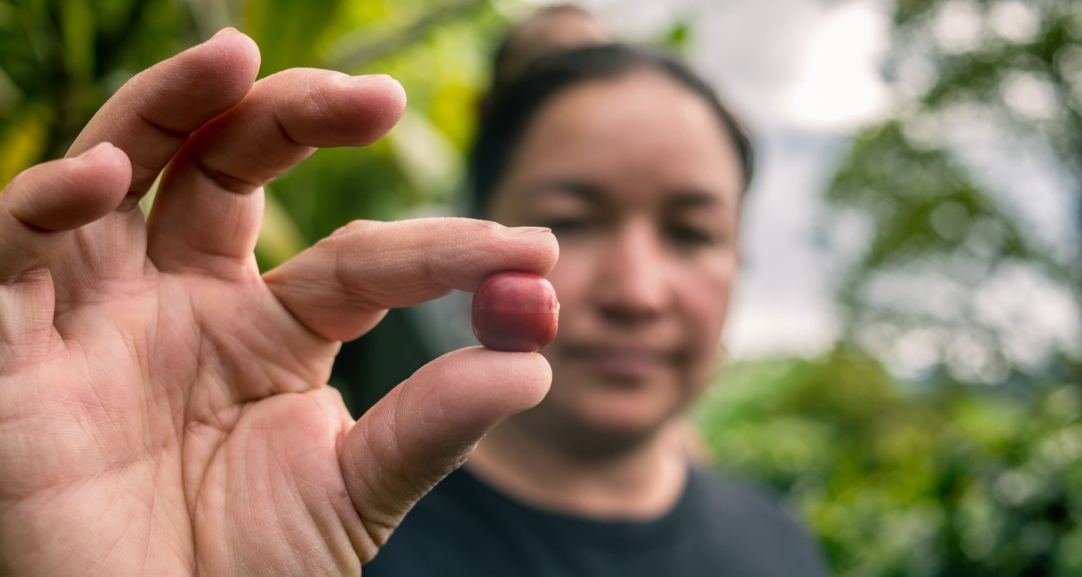 Woman holds coffee bean